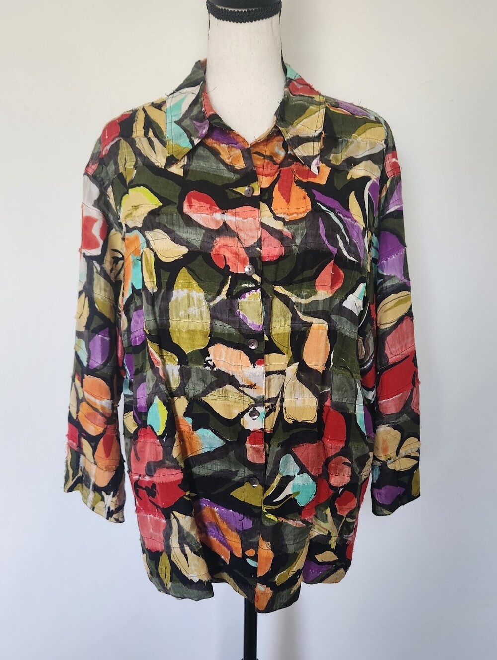 Chico's Artistic Floral Print Silk Linen Blend Jacket Size 3 (XL) – Lined - Picture 2 of 10